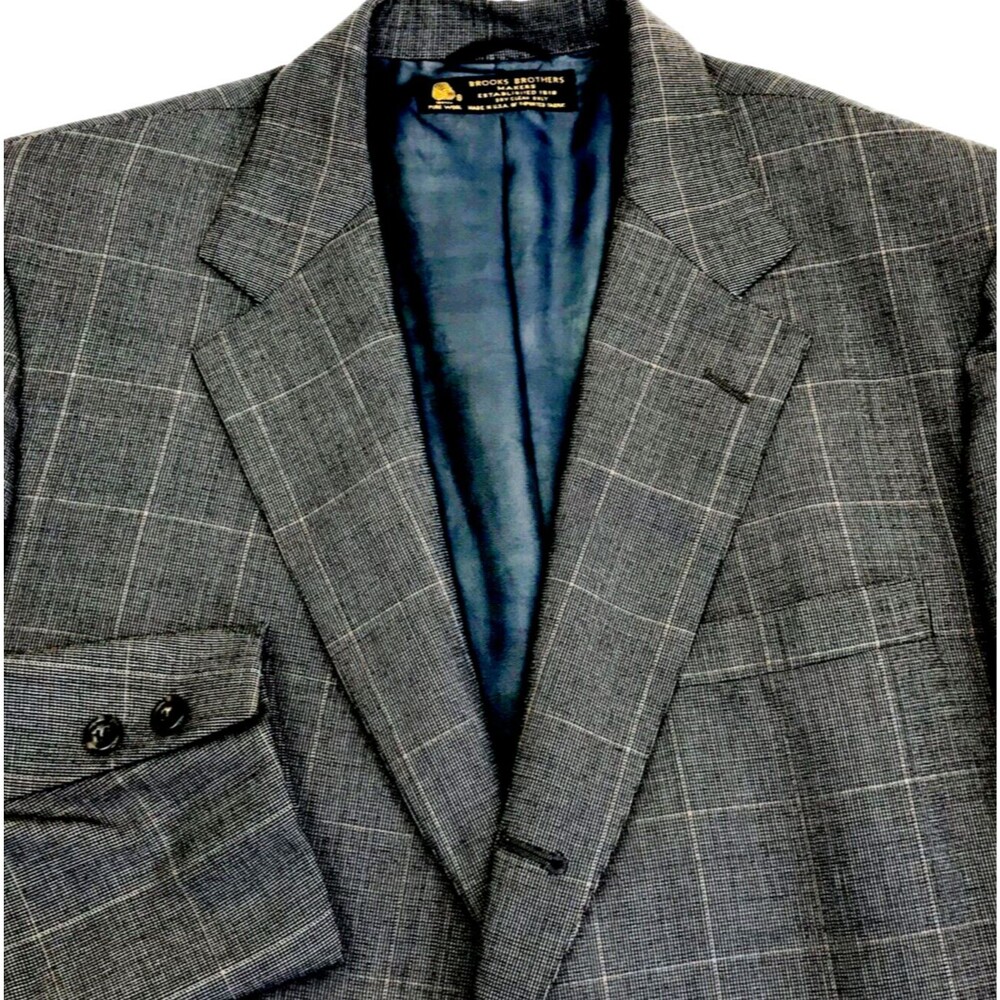 Brooks Brothers Vtg Sport Coat 3 Roll 2 Wool Windowpane 43 44 Mens Gray Academia